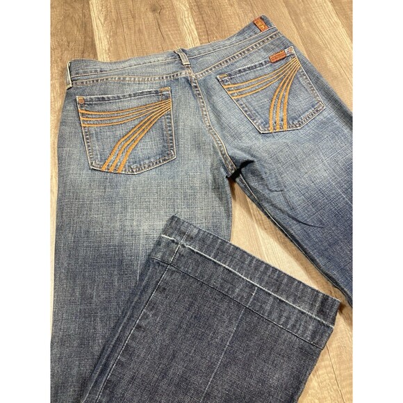 7 For All Mankind Jeans Womens 34x32 Blue Dojo Denim Flare Wide Leg Low Rise Y2K - Picture 2 of 7